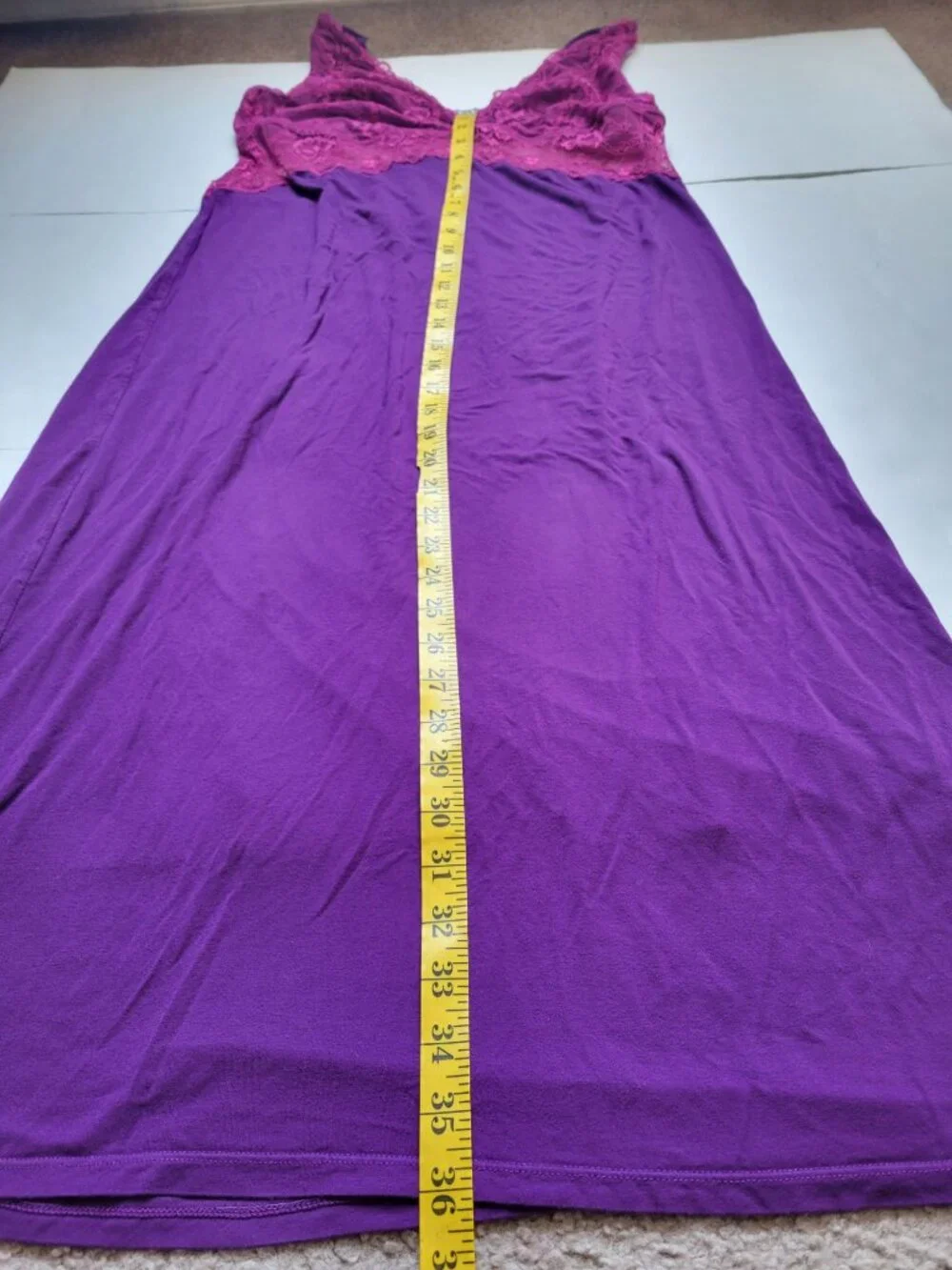 Purple chemise by Cacique features a contrasting pink lace bodice V-neckline L - Picture 9 of 9
